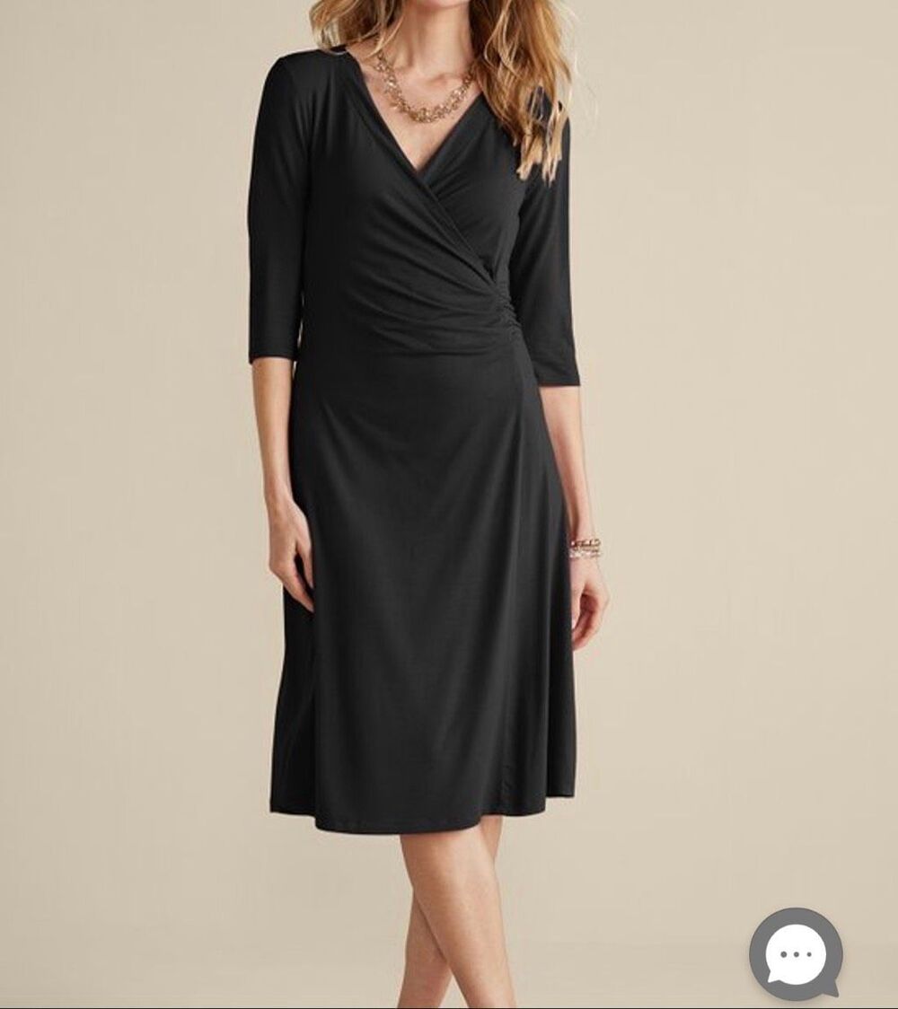 Soft Surroundings $130 Hyannis Faux Wrap Dress in black 2X Women's NEW